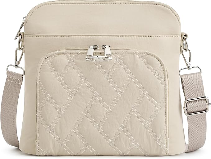 G4Free Anti-Theft Crossbody Bags for Women, Lightweight Nylon Shoulder Purse Medium Handbags for Travel Work-Beige