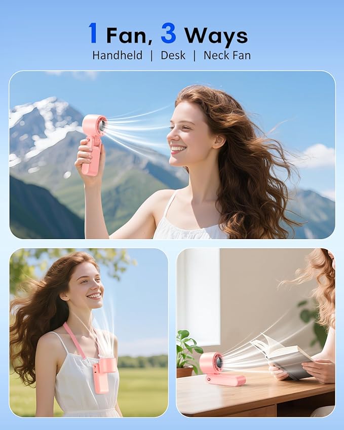 4 in 1 Portable Turbo Handheld Fan [15000 RPM], 5200mAh Battery, 12H Runtime, 3-in-1 180°Foldable Personal Fan, Turbo Tech Cooling for Outdoor, Travel, Work, Makeup
