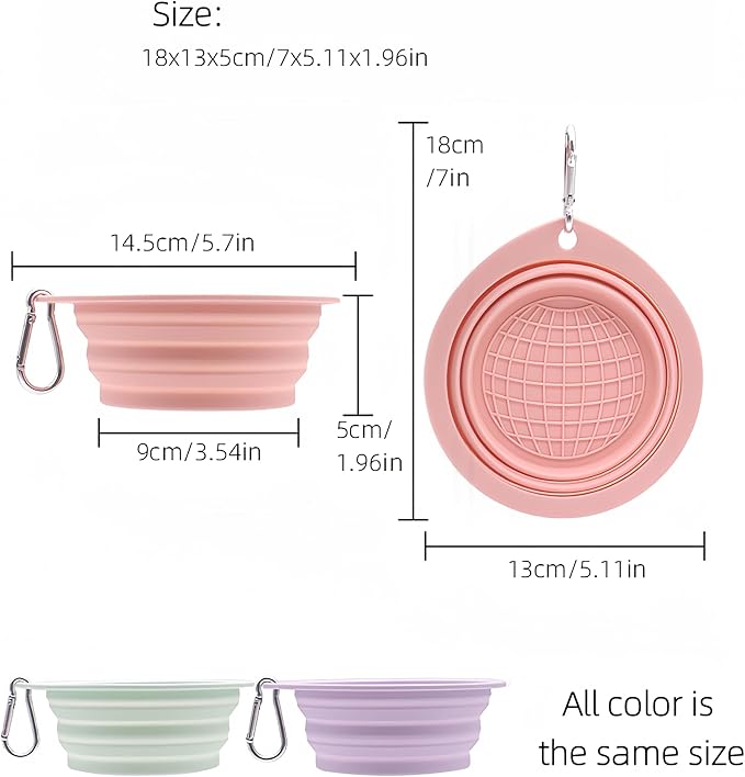 Portable Collapsible Pet Bowl - Food Grade TPR/Silicone, Foldable Dog Cat Travel Bowl with Carabiner for Hiking Camping, Easy Clean & Lightweight (Green)