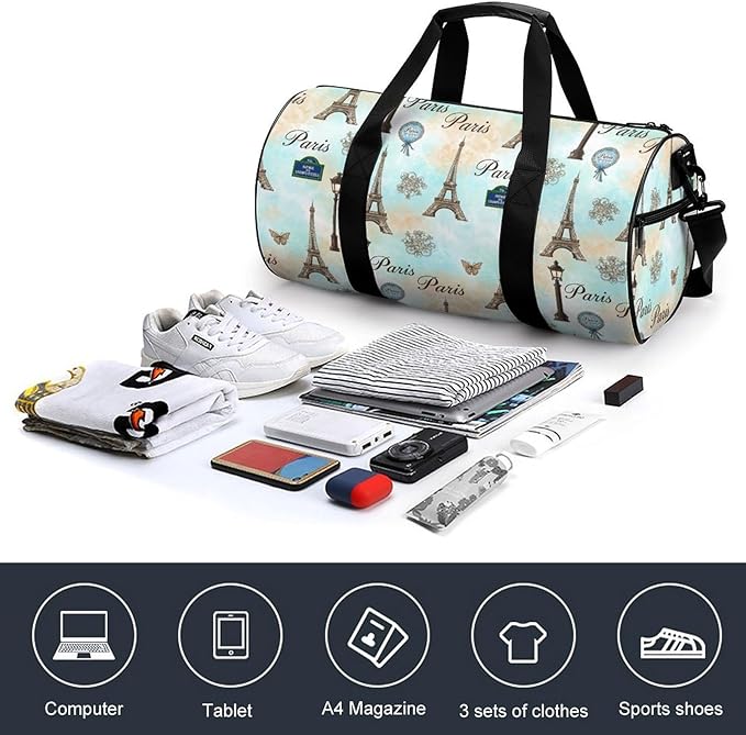 Basketball Football Weekender Bag Eiffel Tower Carry on Beach Yoga Overnight Luggage Bag Sports Gym Bags for Men Women