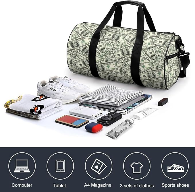 Gym Sports Duffle Bag Money American Bill Dollar Weekender Carry on Beach Yoga Overnight Luggage Bag Travel Training Workout Bags