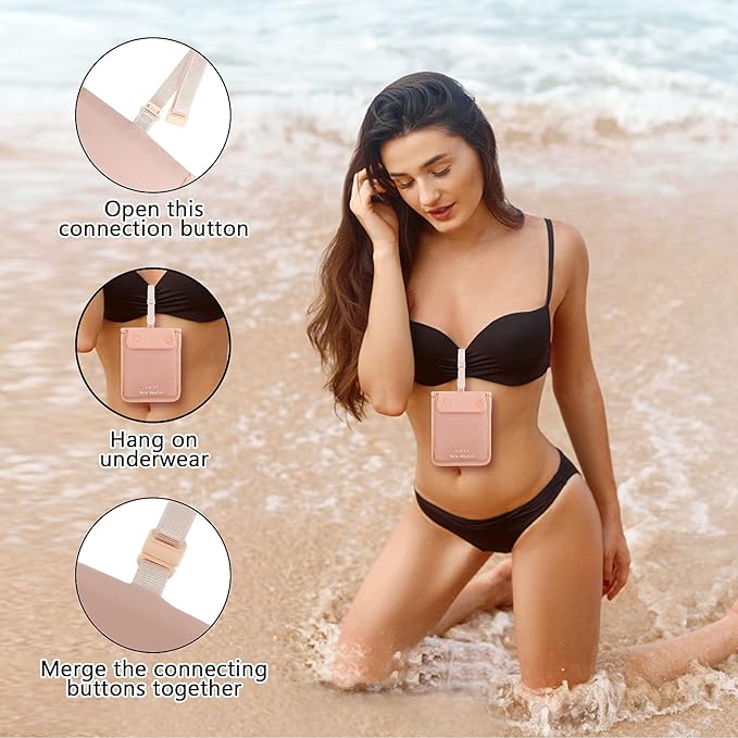YOYI YOYI RFID Undercover Bra Wallet,Travel Pouch,Secret Pocket - Credit Cards & Money & Valuables with Adjustable,Elastic Strap Suitable for All Bra Sizes Pink -Large