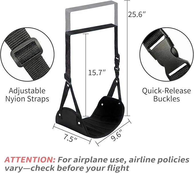 Airplane Foot Rest Hammock for Flight, Adjustable Foot Rest Under Desk, Portable Wide Foot Support for Long Trips & Office, Travel Essentials, Best Airplane Gadgets & Travel Gifts (2 PC)