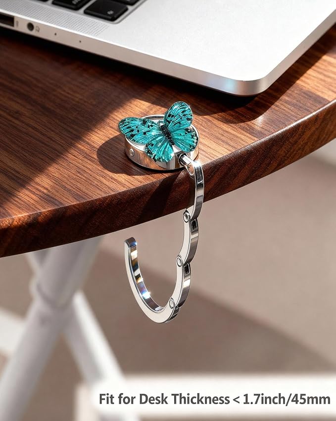 3 Pack Butterfly Foldable Handbag Hanger Holder, Folding Hooks for Womens Bag Purse Table Hook, Space Saving Colorful Decor Hook