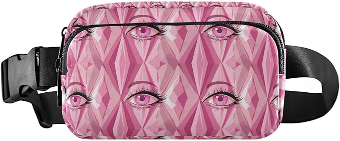 Plaid Pink Eyes Fanny Pack for Women Men Water Resistant Fashion Waist Packs with Adjustable Strap Belt Bag for Travel Workout Jogging Hiking 21220488