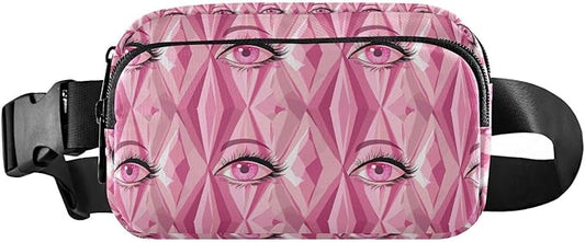 Plaid Pink Eyes Fanny Pack for Women Men Water Resistant Fashion Waist Packs with Adjustable Strap Belt Bag for Travel Workout Jogging Hiking 21220488