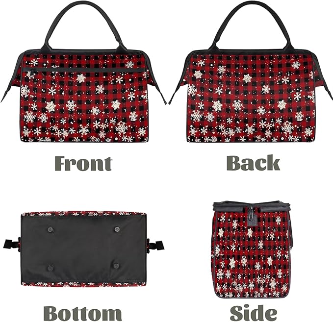 Winter Snowflake Buffalo Plaid Travel Duffel Bag, Waterproof Sports Gym Duffle Bag, Large Capacity Weekender Carry On Overnight Bags for Women Men