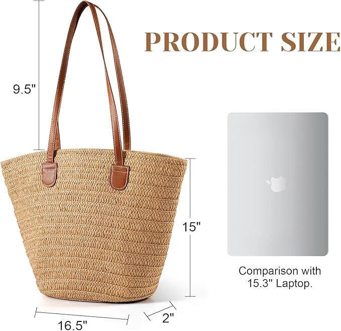 Pleneal Straw Beach Bags for Women - Women Beach Handmade Woven Tote Bag, Summer Mesh Hollow Shoulder Bag for Holiday