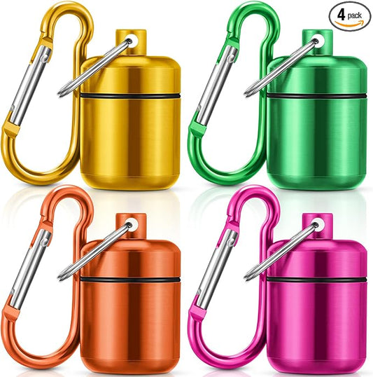 Hicarer 4 Pack Ear Plug Carrying Case, Waterproof Metal Ear Plug Holder with Keychain, Portable Small Pill Case Container for Earplugs, Jewelry, Pill Organizer for Travel or Sports(Bright Colors)