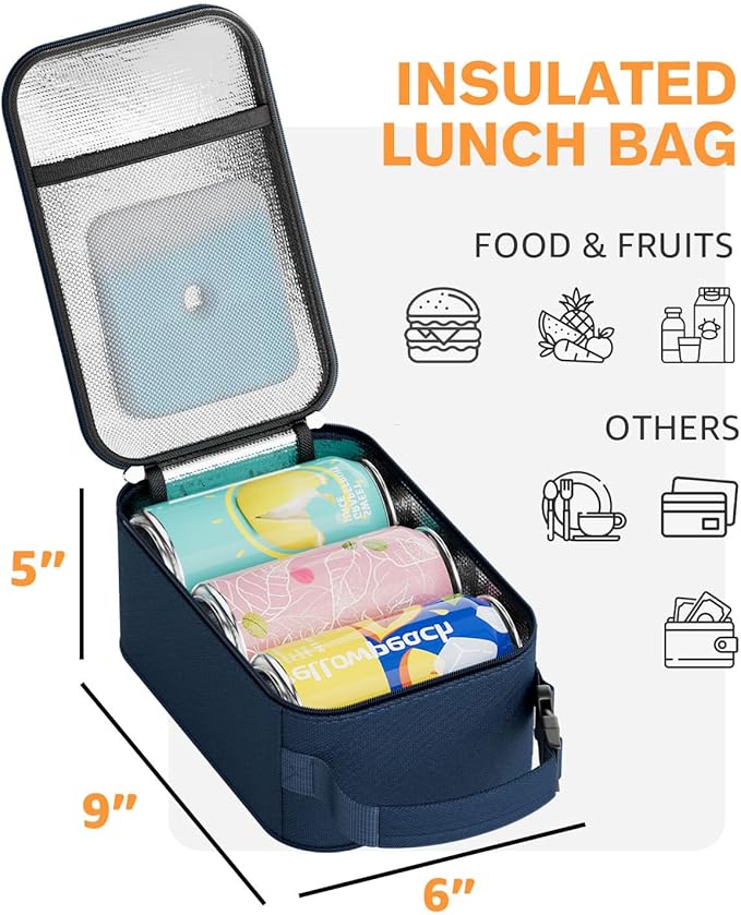 HowFly Small Lunch Box for Men- Small Insulated Snack Bag for Kid - Mini Cooler Bag Resuable Freezable Lunch Bags Thermal Lunchbox for Women Kids Work - Navy Blue