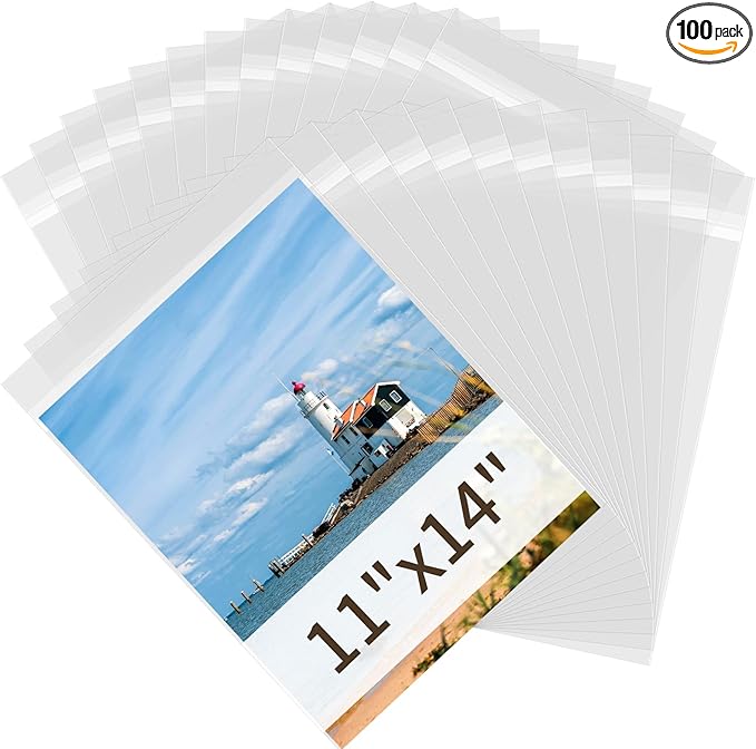 Plastic Paper Sleeves, 11x14 Plastic Sleeves for Prints, Acid Free Paper Protector Sheets, Magazine Protectors for Collectors, Art Bag for 11x14 Canvas Print Photos Newspaper Poster, 100 Count