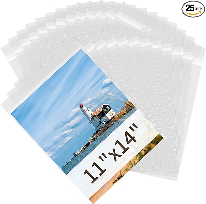 Acid Free Paper Protector Sheets, Clear Plastic Sleeves for Art, Magazine Protectors for Collectors, Protective Sleeves for Paper 11x14 Canvas Print Photos Newspaper Poster Art Bag, Pack of 25