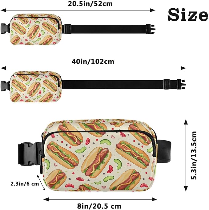 Funny Hot Dog Fanny Pack for Women Men Water Resistant Fashion Waist Packs with Adjustable Strap Belt Bag for Travel Workout Jogging Hiking 21220341