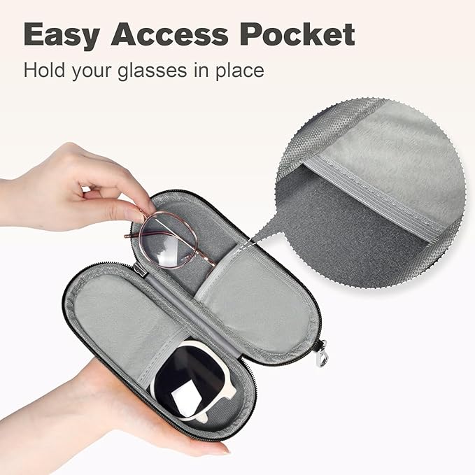 Double Eyeglasses Case, Dual Glasses Sunglasses Organizer with Zipper Closure, Eyewear Storage Box for Men Women Travel