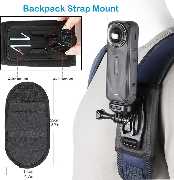 Accessories Kit for Insta360 One X5/X4/X3/X2/X, One R, X and GoPro Hero 9,New Quick Release Head Strap Mount + Chest Mount Harness + Backpack Strap Clip + 360°Rotating Wrist Strap