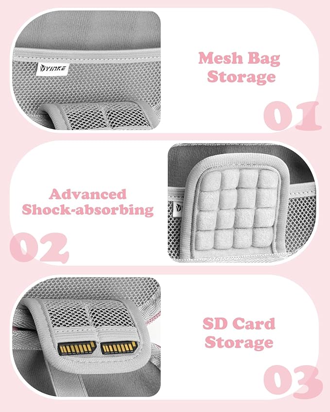 Digital Camera Case Compatible with CAMKORY DC403/ KODAK PIXPRO FZ55/ FZ45/ STUOGYUM DC402-AF, Small Hard Shell Bag with SD Card Storage for Travel (Pink)