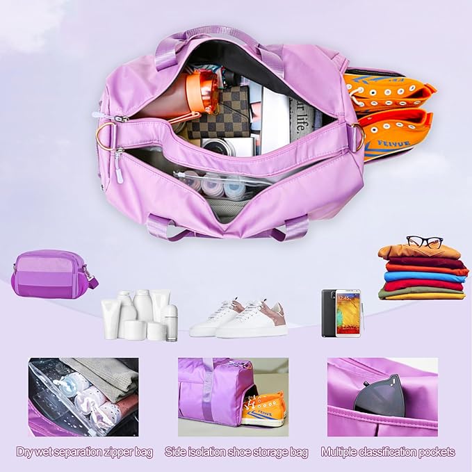 Custom Duffle Bag, Personalized Embroidered Sports Gym Bag for Women/Men, Travel Bag with Double-Sided Customization and Separate Wet and Dry Pockets and Shoe Bags-Gray