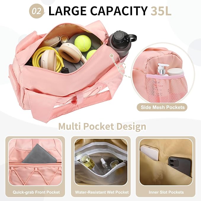 Small Gym Bag for Women, Mini Duffel Bag with Shoe Compartment, Cute Sports Tote Bag Dance Yoga Mat Luggage with Crossbody Water Bottle Bag, Pink