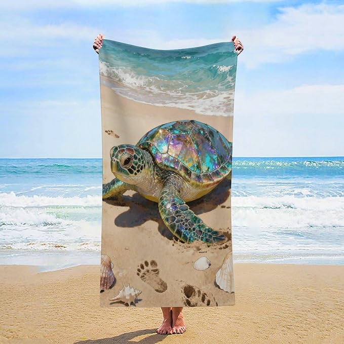 Microfiber Tourmaline Turtle Beach Beach Towel Oversized 62x31 Sand Free & Quick Dry Travel Towel for Adults Super Absorbent Lightweight Thin Pool Towels for Swim Camping Yoga Gym Vacation Essentials