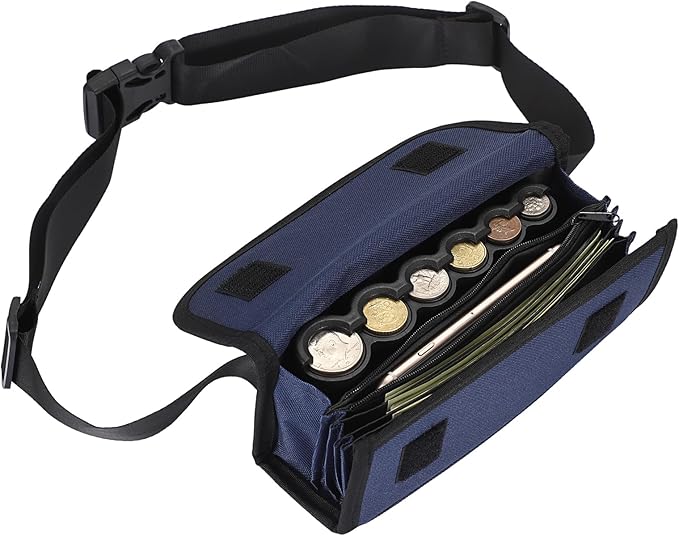 BSTKEY US Coin Holder Coin Dispenser, Fanny Pack with Banknote Waiters Purse Coin Sorter Coin Organizer, Coin Storage Bag with Belt for Waitress Server Collector Cashier Change （Navy）