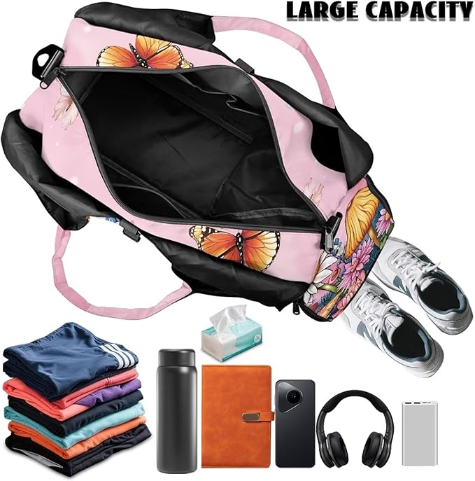 Small Duffle Bag for Women with Yoga Mat Holder, Mushroom Workout Bag with Inner Pocket, Shoe Compartment, Weekend Bag Ventilated Lightweight Totes for Birthday Gift