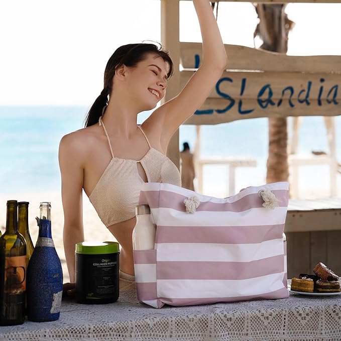 Clothirily Beach Bag for Women - Large Beach Tote Bag, Waterproof Sandproof Beach Bag with Zipper, Large Swim Pool Beach Tote