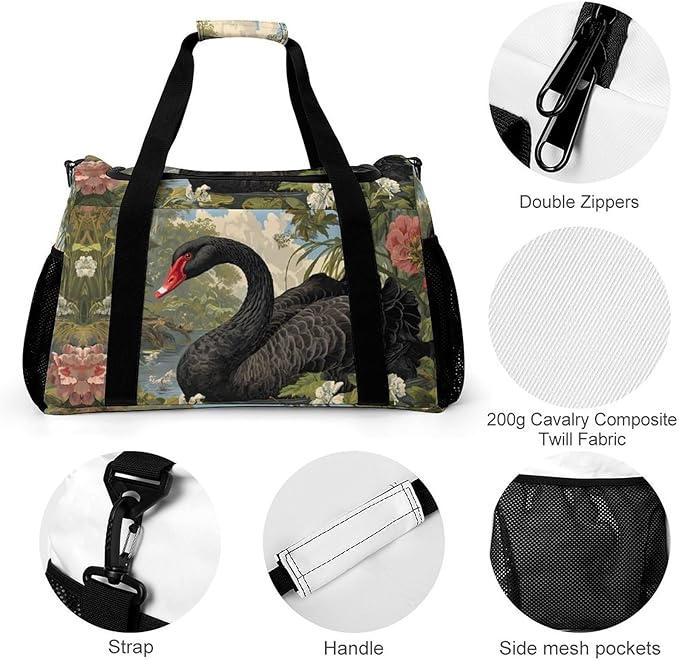 Swans in Natural Habitat Duffle Bag Gym Bag for Workout Travel Tote with Detachable Straps