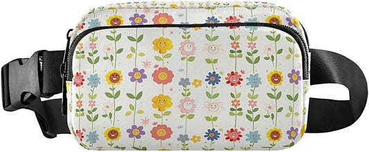 Cute Flowers Smiling Faces Fanny Pack for Women Men Water Resistant Fashion Waist Packs with Adjustable Strap Belt Bag for Travel Workout Jogging Hiking 21220139