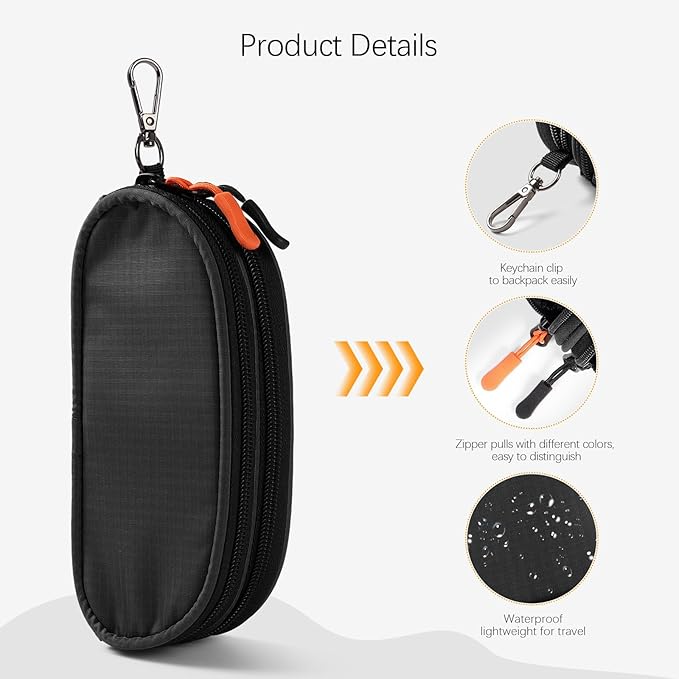 Double Eyeglasses Case Soft Portable Zipper Sunglasses Pouch with Keychain Clip for Men Women