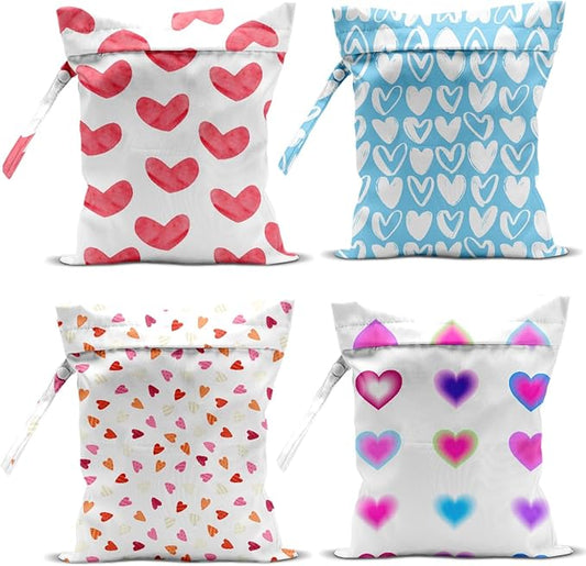 4 Pack Wet Bag for Swimsuit, Beach Travel Essentials Wet Dry Bag, for Sunscreen Toiletry Dirty Clothes Yoga Gym Diaper, Friend Summer Beach Vacation Gifts. Various heart shapes