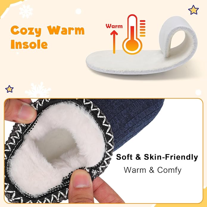 LeIsfIt Toddler Slippers Boys Girls Cozy Warm House Shoes Kids Non-slip Winter Slipper Booties Slip on Plush Lining Sock Slippers