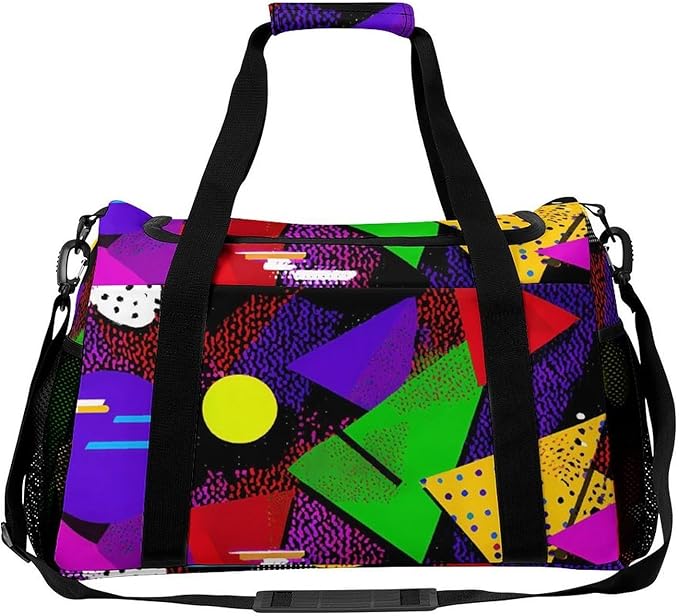 80s Triangles Circles Duffle Bag Gym Bag for Workout Travel Tote with Detachable Straps