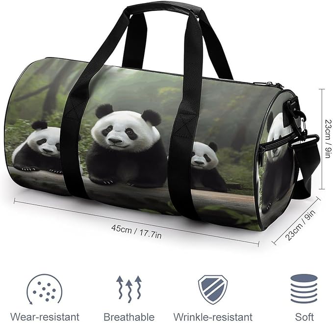 Sports Gym Bag for Women Men Travel Duffel Bag Tote Weekender Bag Cute Panda Carry on Overnight Bag for Travel Swimming Fitness Workout Sports Duffle Bag
