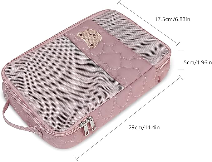 Baby Diaper Bag Organizer Pouches - 2 Pack Waterproof Pod Hanging Diaper Bag Cute Bear Mesh Bag Reusable, Washable or Baby Cloth Diapers (Pink&Blue)