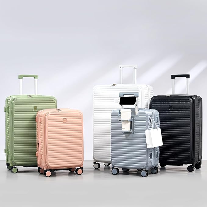 Hard Shell Suitcases 28 Inch Large Checked Luggage with Spinner Wheels Cup Holder, Expandable Check in Luggage Lightweight Top Opening Luggage Big Rolling Suitcase with Lock, Silver