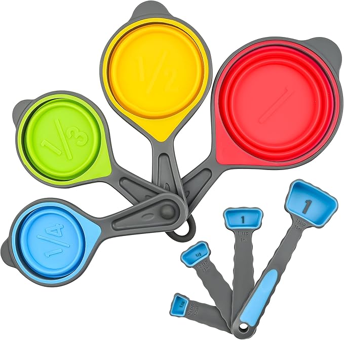 Smithcraft Silicone Measuring Cups and Spoons Set 8, Collapsible Measuring Cups Set for Baking & Kitchen Colorful Measure