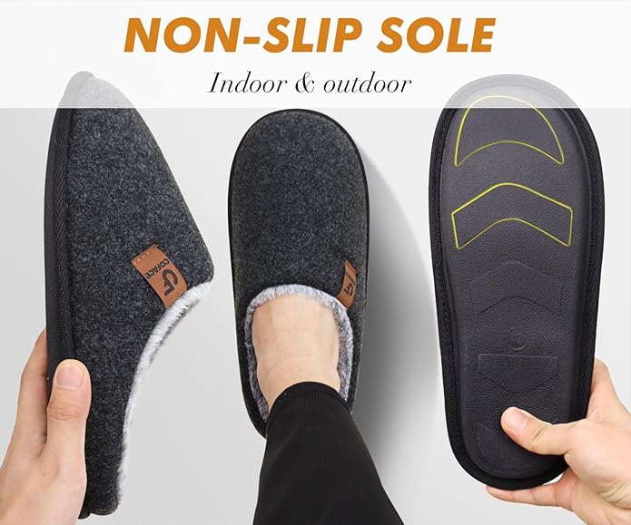 COFACE Mens Cozy Memory Foam Scuff Slippers Casual Slip On Warm House Shoes Indoor/Outdoor Sandal Slippers With Arch Support Rubber Sole Size 7-15