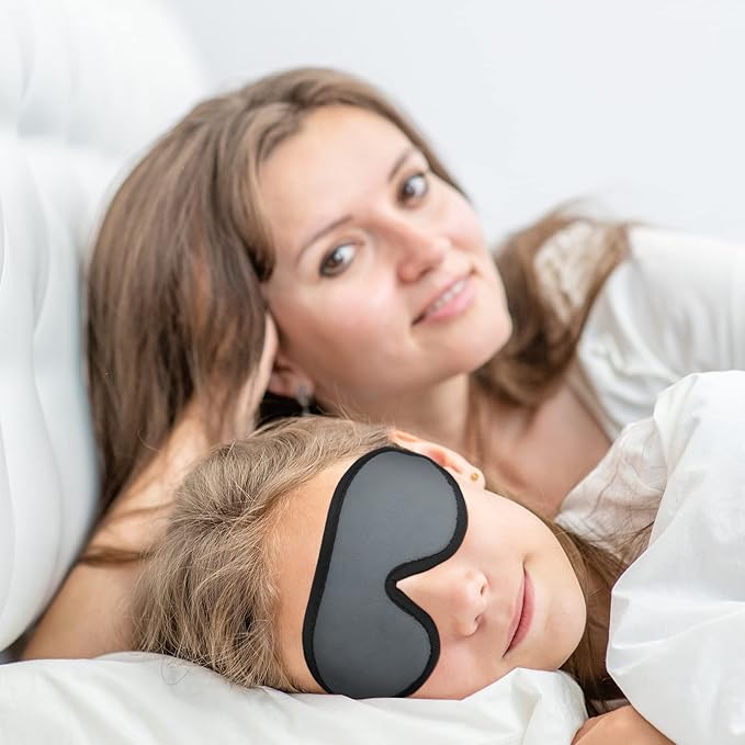2 Pieces 3D Sleep Mask for Kids Memory Foam Contoured Eye Mask, Travel Sleep Eye Cover with Adjustable Strap, 3D Blindfolds(Blue and Gray)