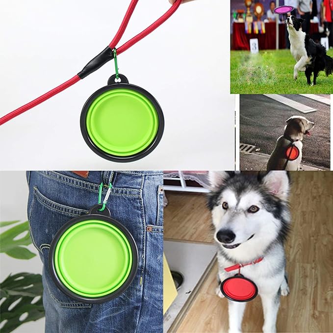 Collapsible Dog Bowl, Silicone Foldable Expandable Cup Dish, for Pet Dog/Cat Food Water Feeding Portable Travel Bowl - Green