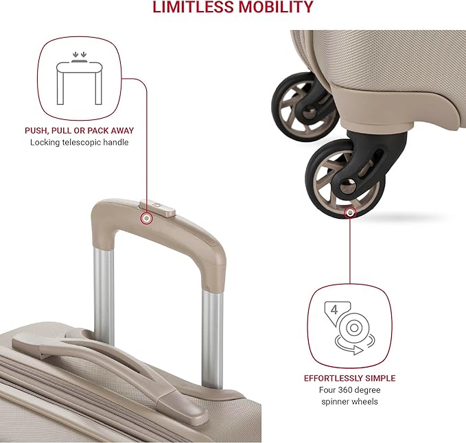 SwissGear 7366 Signature Hardside Expandable Luggage with Spinner Wheels, TSA Lock, Cup-Holder, Sand, Carry-On 19-Inch