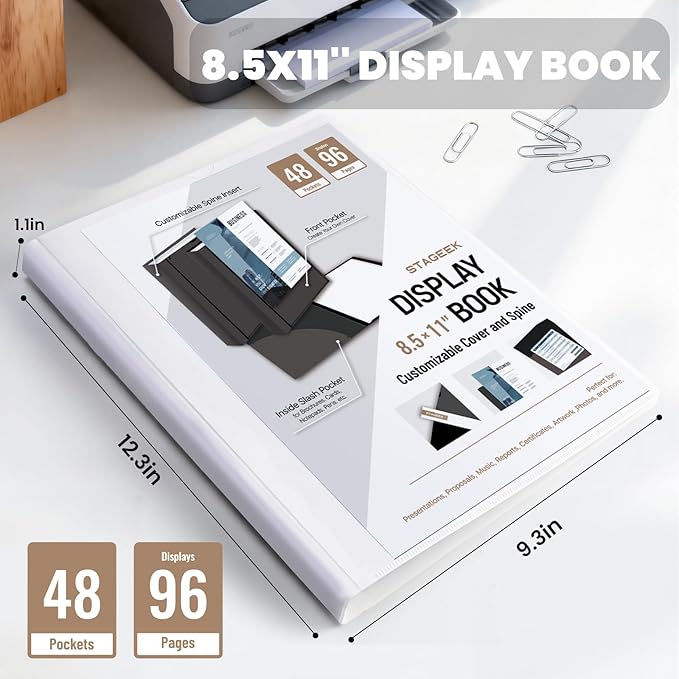 48-Pocket Portfolio Binder Display 96 Pages, 8.5x11 Binder with Plastic Sleeves, Art Portfolio Folder with Clear Sheet Protectors, Presentation Book for Artwork, Document Organizer