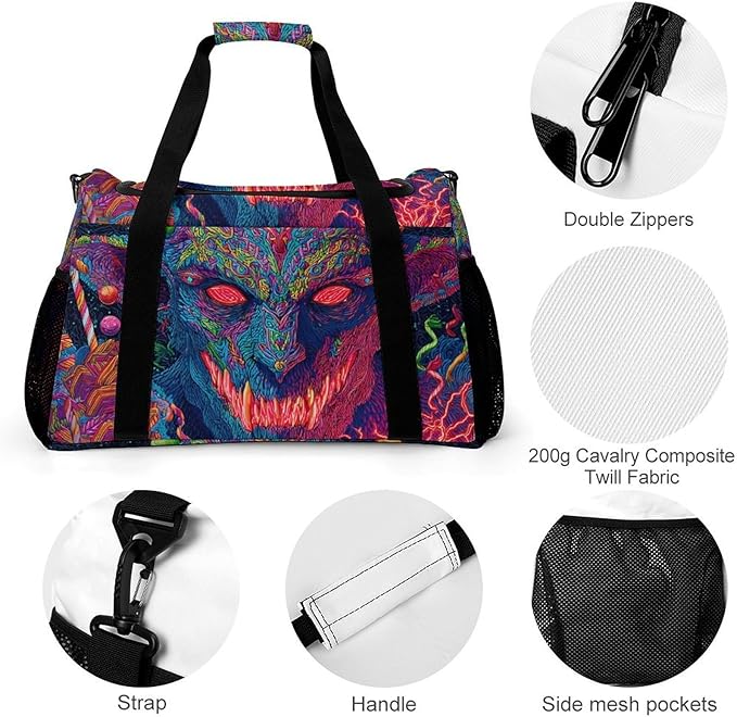 Christmas Krampus Devil Duffle Bag Gym Bag for Workout Travel Tote with Detachable Straps