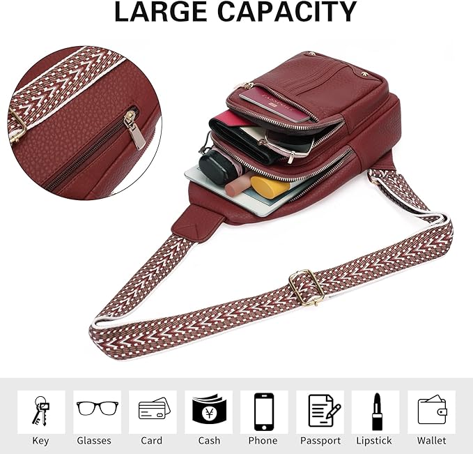 GAEKEAO Sling Bag for Women Crossbody Bags Fanny Pack Vegan Leather Chest Bag Travel Shoulder Belt Purse Backpack Gifts