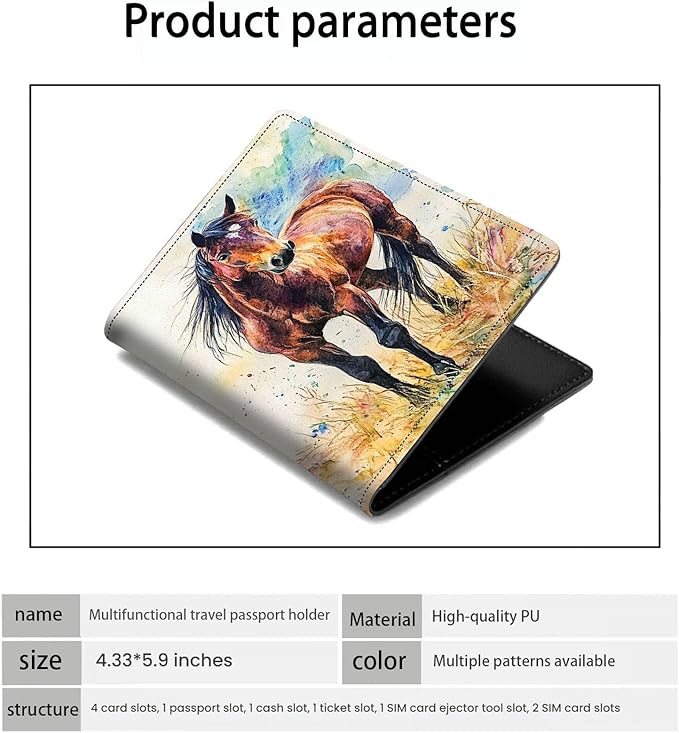 Passport Holder Wallet Cover Case,RFID Blocking Passport Cover,Large Capacity Travel Wallet with Multi Card Slots (Watercolor Horse)