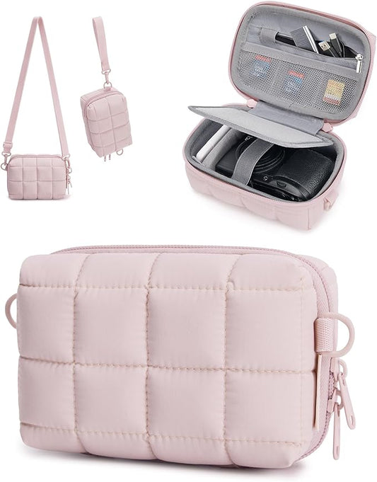 BAGSMART Digital Camera Case, Protective Puffy Camera Case with 2 Carrying Ways, Lightweight & Waterproof Small Camera Bag for Canon PowerShot G7X Mark II/III/Sony DSCW800/DSCW830 - Pink