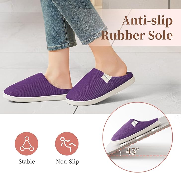 HUXMEYSON Slippers for Women, Womens Slippers Indoor Outdoor with Memory Foam, Cozy & Warm House Slippers for Woman with Anti-Slip Rubber Sole