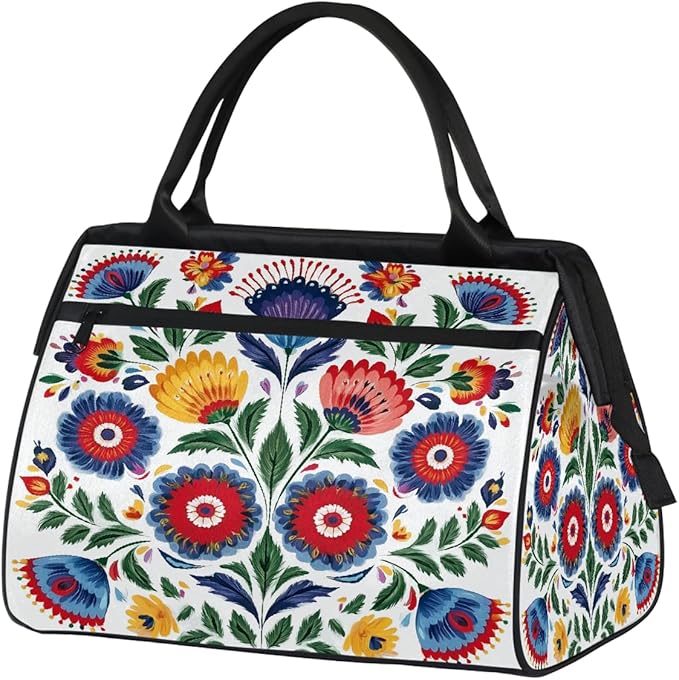 Colorful Traditional Flower Travel Duffel Bag, Waterproof Sports Gym Duffle Bag, Large Capacity Weekender Carry On Overnight Bags for Women Men