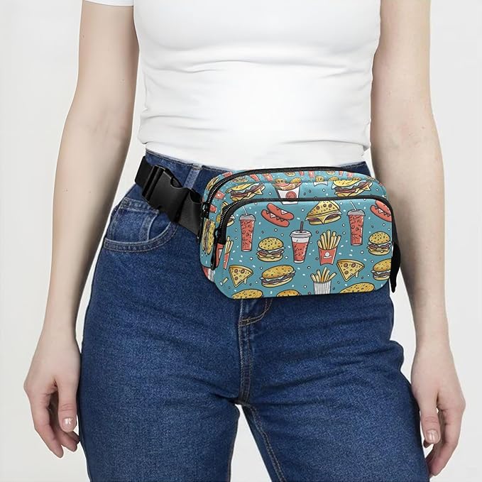Funny Hamburger French Fries Fanny Pack for Women Men Water Resistant Fashion Waist Packs with Adjustable Strap Belt Bag for Travel Workout Jogging Hiking 21220314