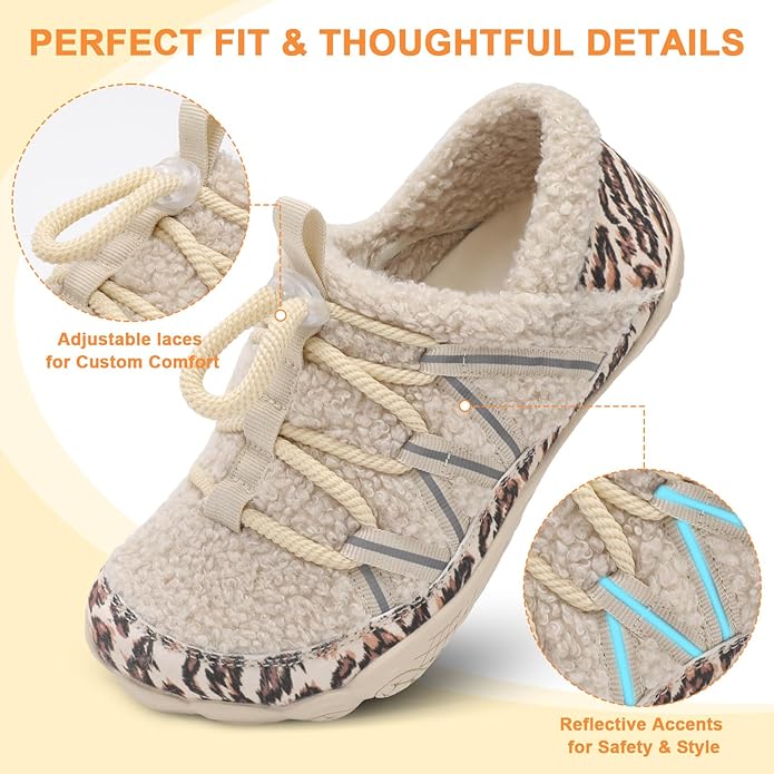 relxfeet Women's Wide Width Slippers Cozy Furry Barefoot House Shoes with Adjustable Fit Non-Slip Indoor Outdoor Slippers for Diabetic Bunion Swollen Feet Friendly