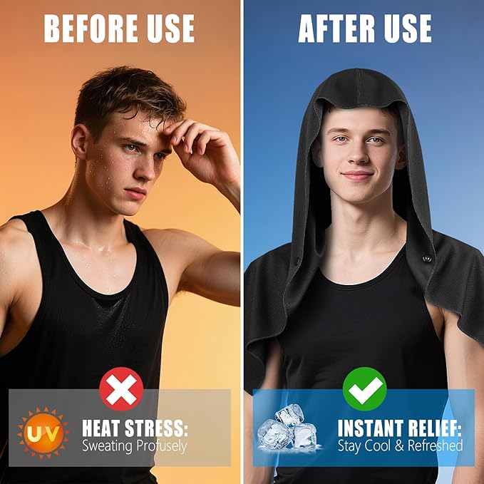 Cooling Hoodie Towel Magnetic Lock Towels for Neck and Face UV Protection, Moisture-Wicking for Camping Gym and Yoga